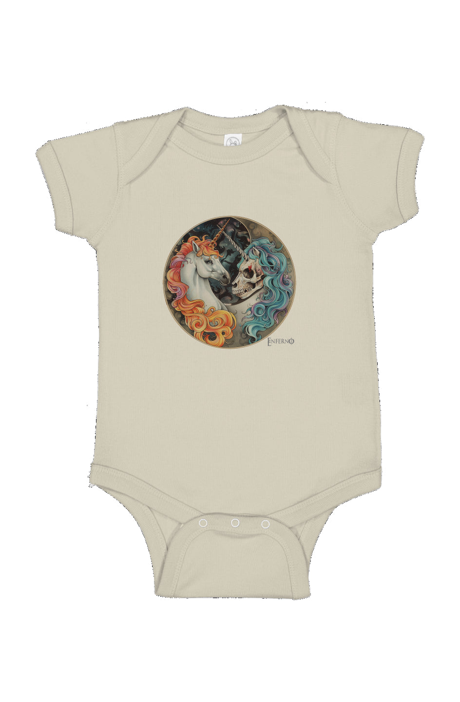 Enferno Yin-Yang Unicorn Onesie in Natural.