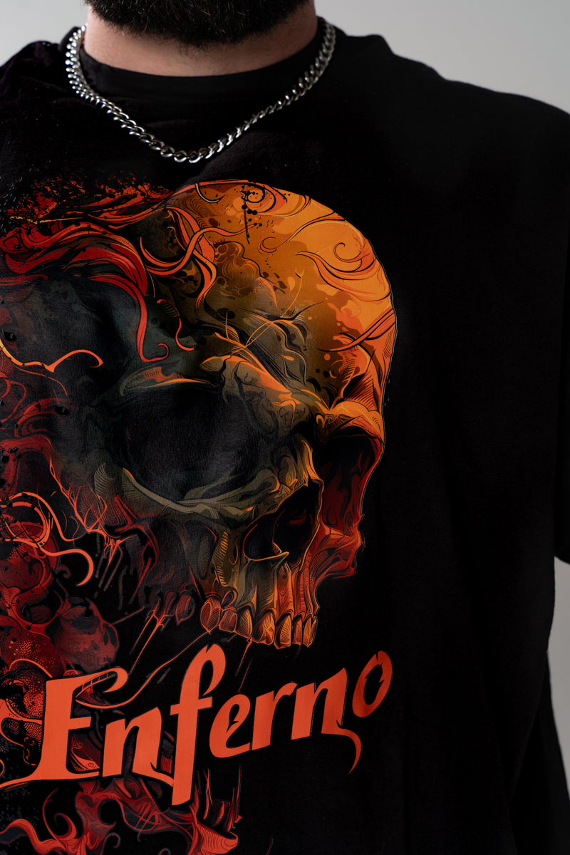 Model wearing Enferno Chaos Reborn Tee in Black.