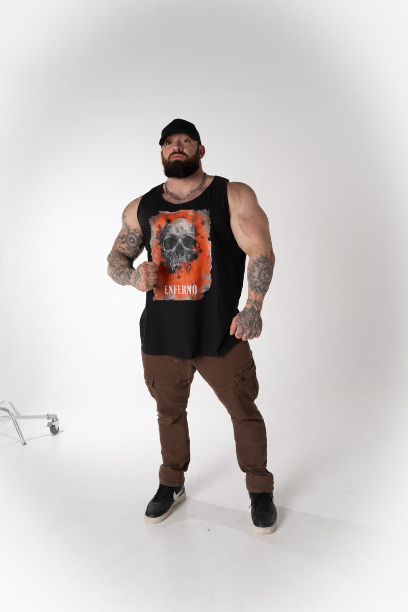 Model wearing Enferno the Mortal Echo Tank in Black.
