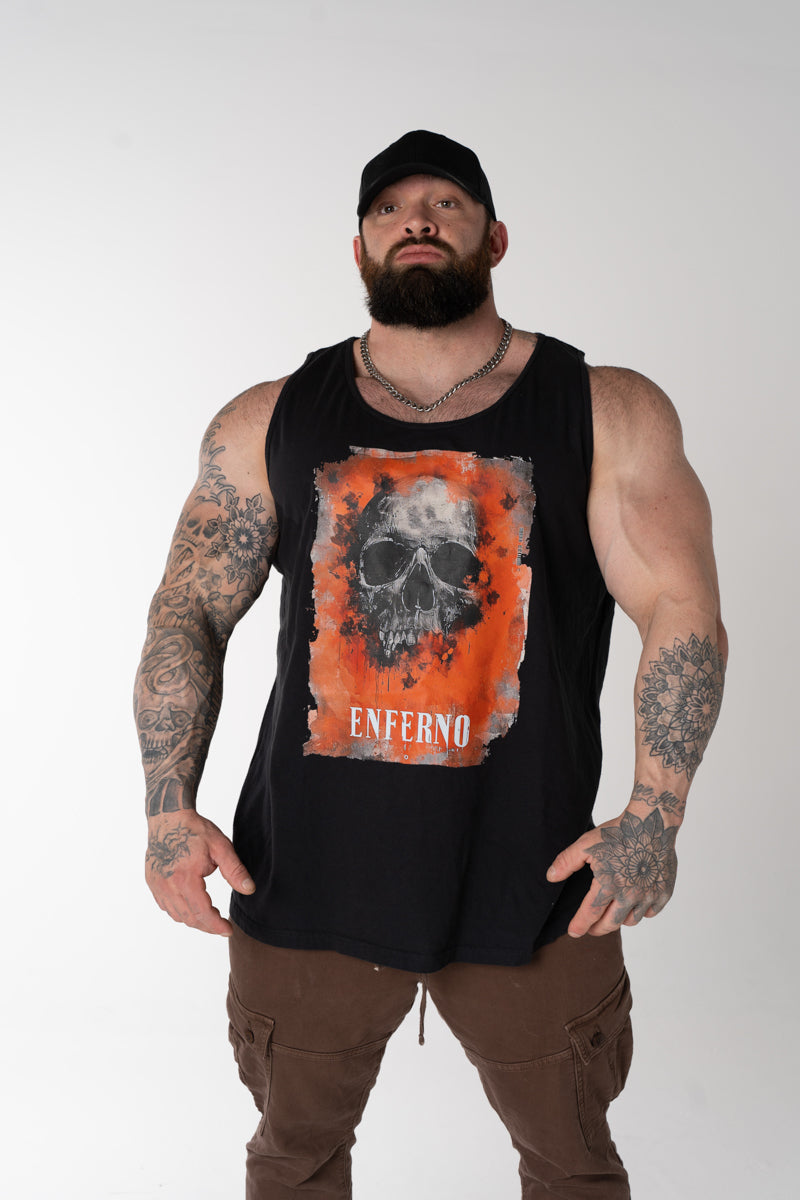 Model wearing Enferno the Mortal Echo Tank in Black.