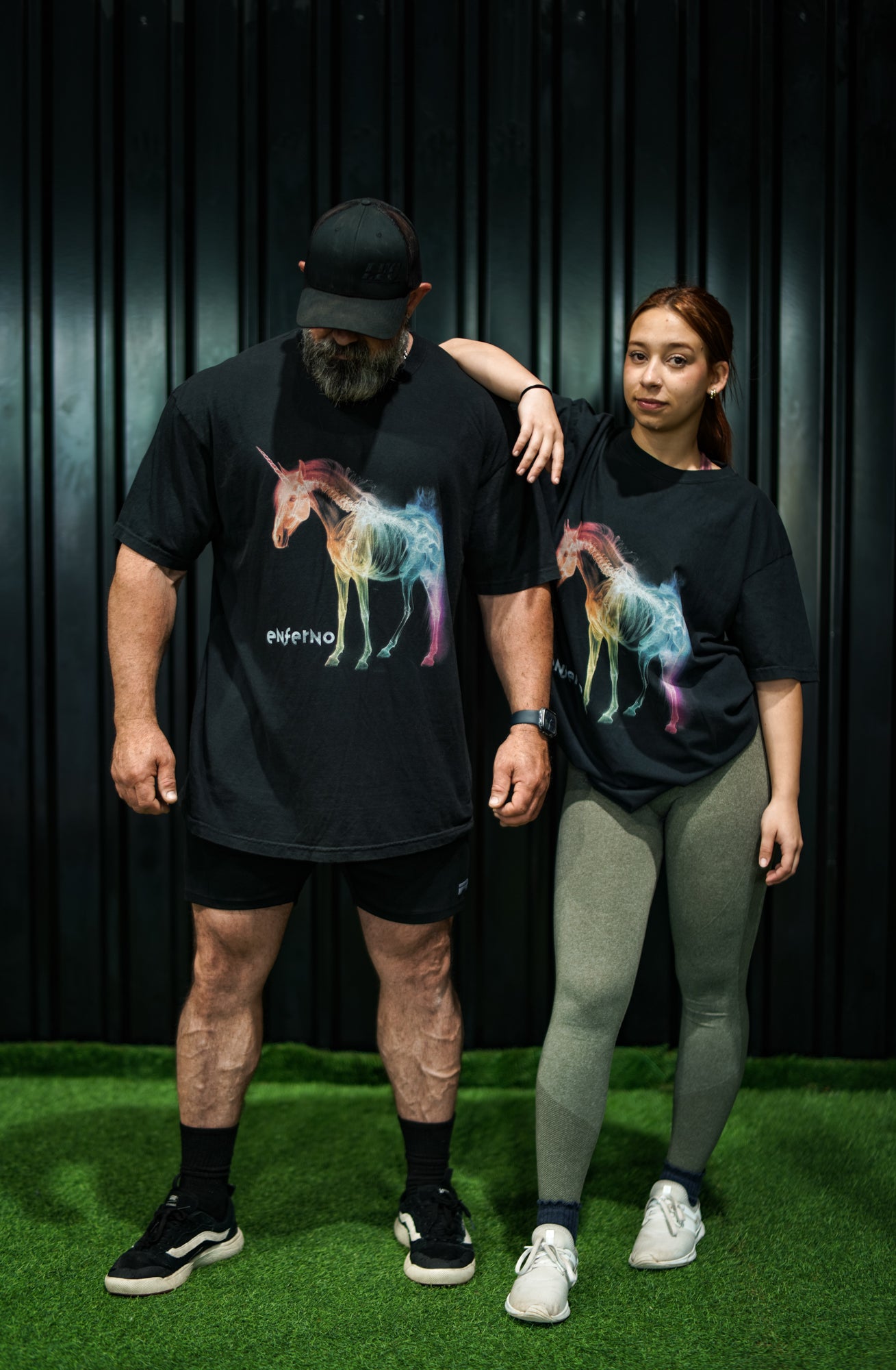 Enferno X-Ray Unicorn Tee in Black on models Grady & Madelyn.