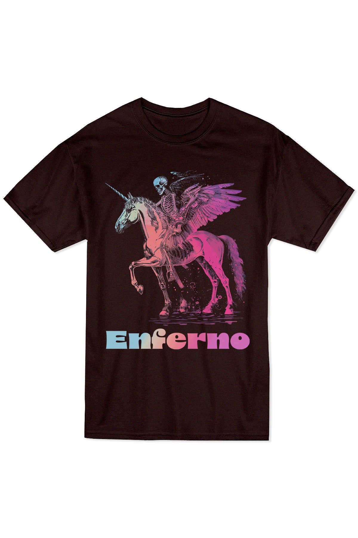 Enferno Death on a Rainbow Band Tee in Oxblood Black.